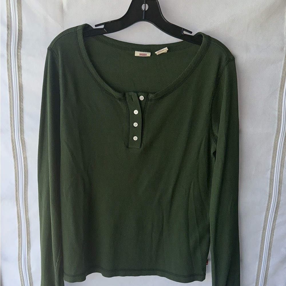 Levi's Green Long Sleeve Polo Blouse Fitted Buttoned (gently worn)